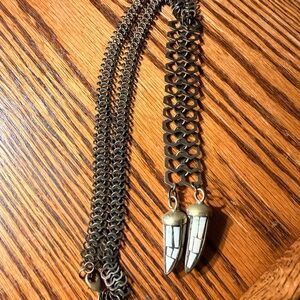 Bold Dark Metal Chain Statement Necklace with Tooth Pendants